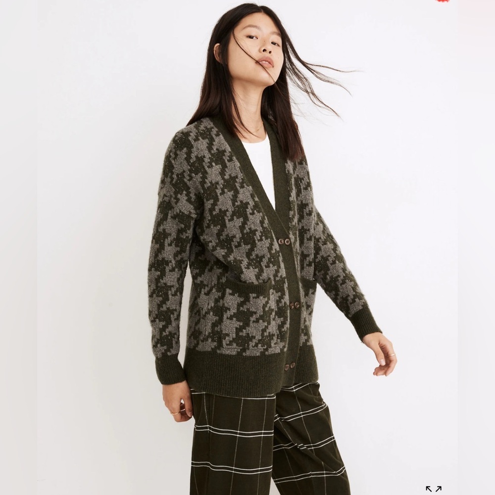 Madewell Allston Double-Button Cardigan Sweater in Houndstooth Wool Blend Sz XS